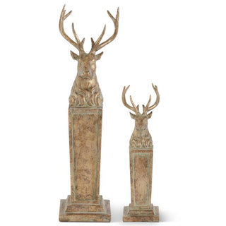 Gold Resin Deer Busts on Pillars
