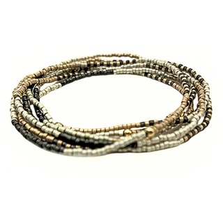 Maui in Golden & Graphite 7 Stack Beaded Bracelet
