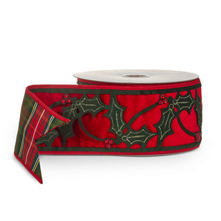 Velvet and Plaid Holly Wired Ribbon