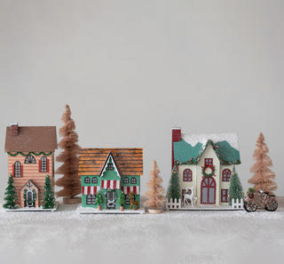 Paper House with Bottle Brush Trees and Deer