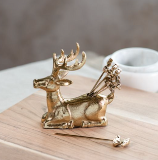 Gold Reindeer Toothpick Holder