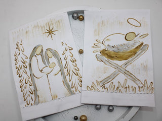 Hand-painted Tea Towels Neutral Nativity
