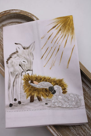 Hand-painted Tea Towel - Donkey & Lamb