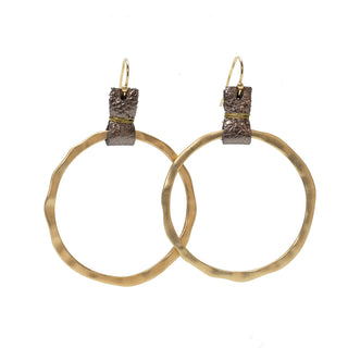 Gold Hoop in Skinny Leather Pewter Earring