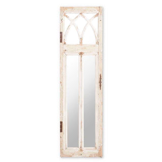 Distressed white wood door panel mirror