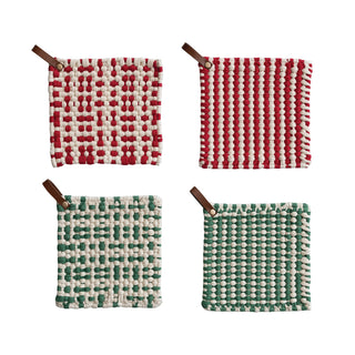 Crocheted Pot Holder with Leather Loop