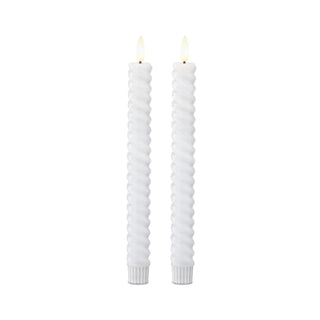 White Spiral LED Taper Candles Set of 2