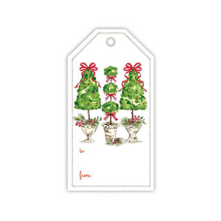 Handpainted Christmas Topiary Trio with Red Bows Gift Tag