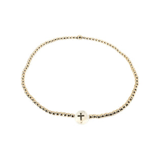 Mother of Pearl Cross Charm 14k Gold Filled Beaded Bracelet