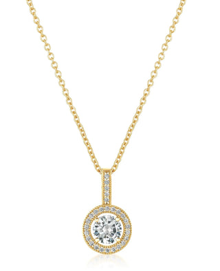 Crislu Brilliant Cut Halo Pendant Finished in 18kt Yellow Gold