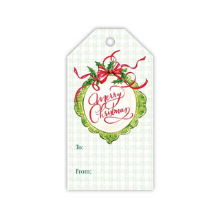 Handpainted Merry Christmas Frame with Red Bow Gift Tag