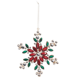 Red and Green Jeweled Snowflake Ornament