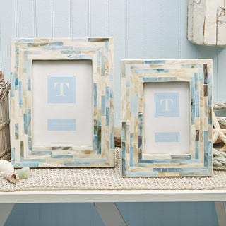 Shimmering Blue and White Mother of Pearl Tile Photo Frame