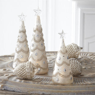 Mercury Glass Silver Jeweled LED Trees