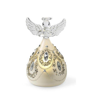 Mercury Glass Silver Jeweled LED Angel