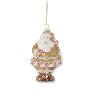 Gold Glittered Blown Glass Santa Ornament