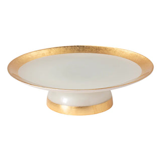 GLASS FOOTED PLATE 13in- GOLD BAND (CAMILLA)