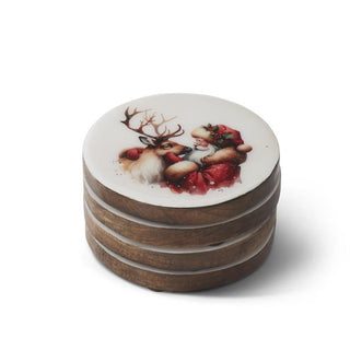 Deer and Santa Wood Coasters - Set of 4