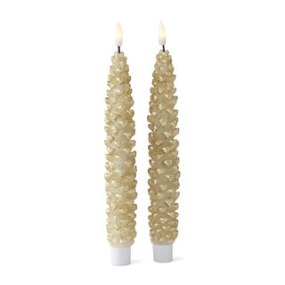 Gold Wax LED Pinecone Taper Candle - Set of 2