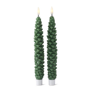 Green Wax LED Pinecone Taper Candle - Set of 2