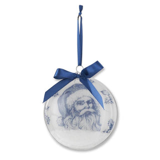White and Blue Snow Filled Santa Ornament