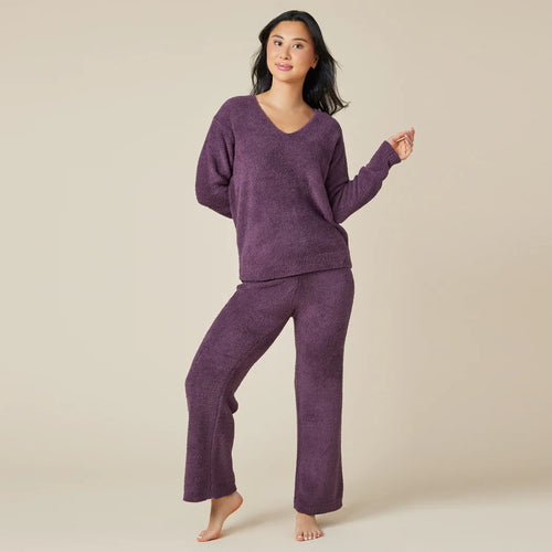 Solid Marshmallow V Neck Lounge Set