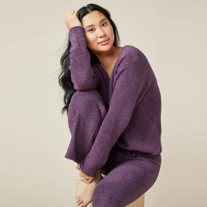 Solid Marshmallow V Neck Lounge Set