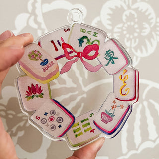 Mahjong Tile Wreath Watercolor Acrylic Ornament