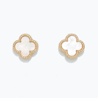 Gold with White Clover Earrings