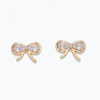 Gold Bows with Crystal Earrings