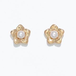 Gold Flowers with Pearl Earrings