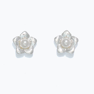 Silver Flower with Pearl Earrings