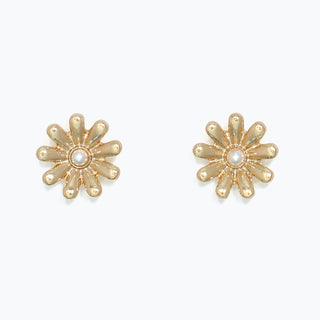 Gold Flowers with Pearl Earrings