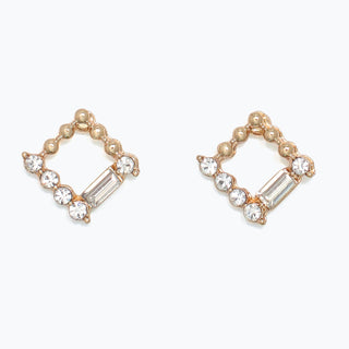 Gold Square with Crystal Earrings