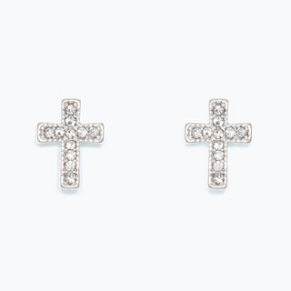 Silver Crystal Cross Earrings