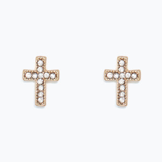 Gold Crystal Cross Earrings
