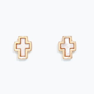 White Cross Inlay with Gold Earrings