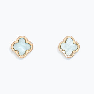 Aqua Clover Inlay with Gold Earrings
