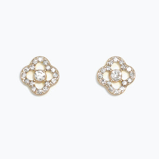Open Crystal Clover Gold Earrings