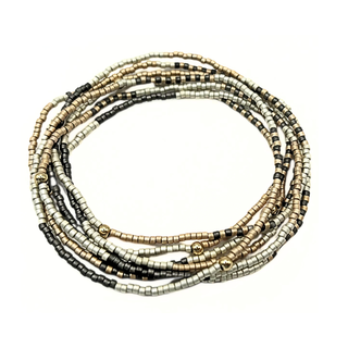 Maui in Golden & Graphite 7 Stack Beaded Bracelet