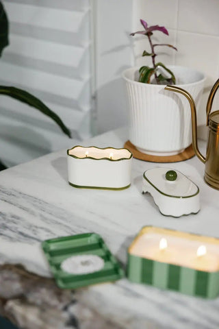 Paddywax Chérie Smoked Pistachio candle styled