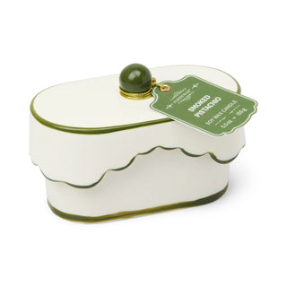 Paddywax Chérie ceramic candle in Smoked Pistachio with green scalloped lid
