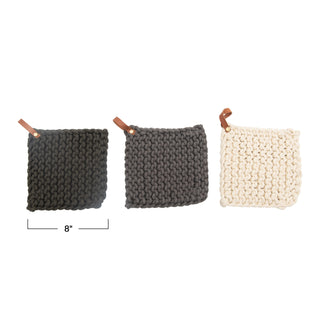 Crocheted Pot Holder with Leather Loop