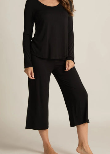 Wide Leg Capri Pants - Black