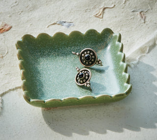Scallop Square Trinket Dish - Light Green