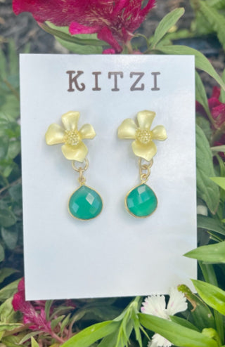 Floral Green Jewel Drop Earrings
