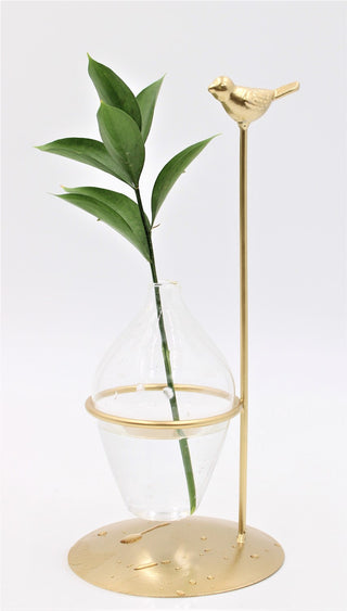 Test Tube Vase with Metal Bird