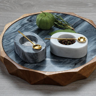 Tuscan Marble White Salt & Pepper Bowl with Spoon