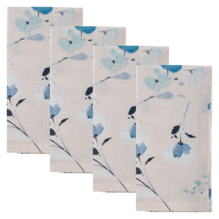 Linen Blend Dinner Napkins (set of 4)- Blue Floral