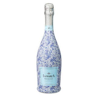 Grandmillennial Blue Floral Prosecco Bottle Wrap by Beau Bottles